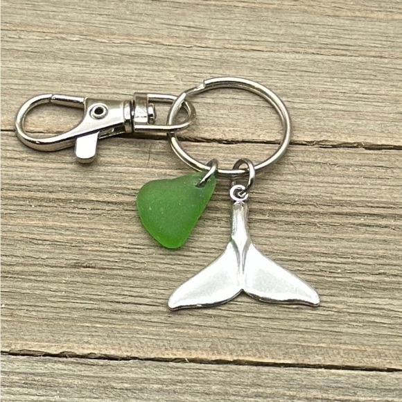 Sea Glass Whale Tail Beach Charm Key Chain| Seaglass Gift New Driver Keychain - Picture 3 of 5